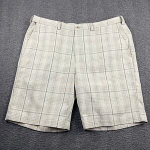 Pebble Beach Men's Plaid Golf Shorts Tan Cream Performance Size 38 WPL 386